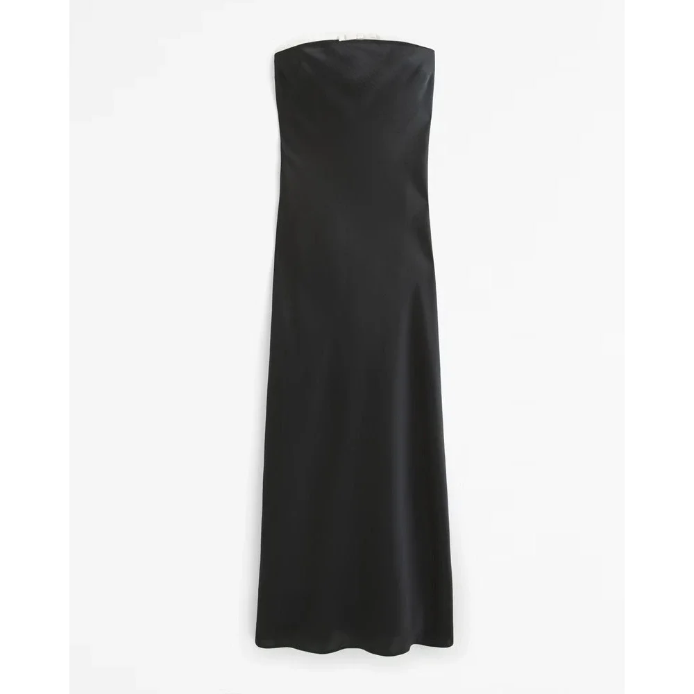 Abercrombie Black Satin Strapless Maxi Dress Women's Size‎ Large NWT